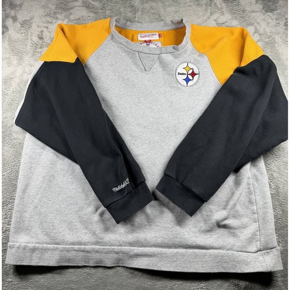 Mitchell & Ness Steelers Sweatshirt Mens 3XL Throwbacks Gray Black Crewneck